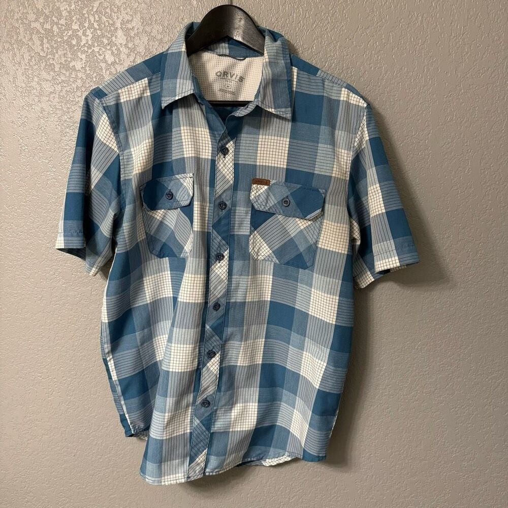 Orvis Men’s Air Caster Blue White Plaid Fishing Sportsman Shirt Size Medium